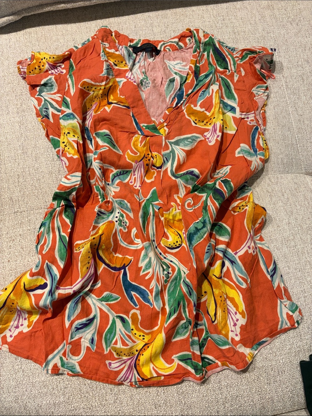 RACHEL Rachel Roy Orange Floral V-Neck Ruffle Sleeve Blouse